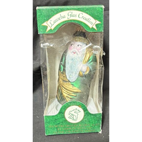 Lauscha Glas Creation Green Glitter Santa Glass Christmas Ornament Germany - Picture 4 of 5